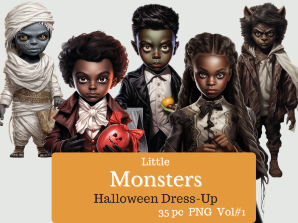 Little Black Children dressed like monsters for Halloween