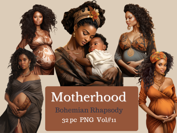 Black women pregnant and holding child