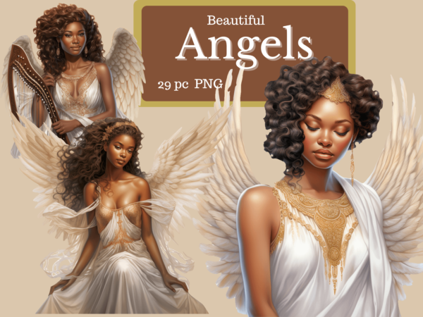 Beautiful Black Angels with wings, clipart