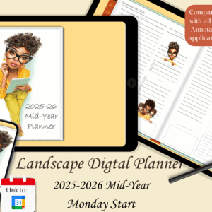 Cute & Bold 2025-26 Mid-Year Planner - Landscape Monday Start